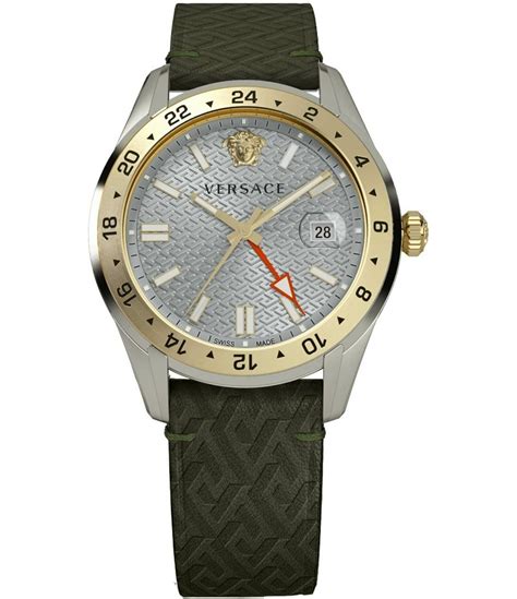 Versace Men's Greca Time GMT Quartz Green Leather Strap 